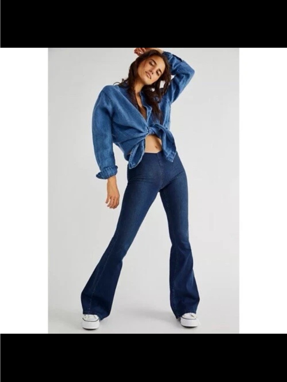 free people penny pull on flares dark wash jeans stretchy